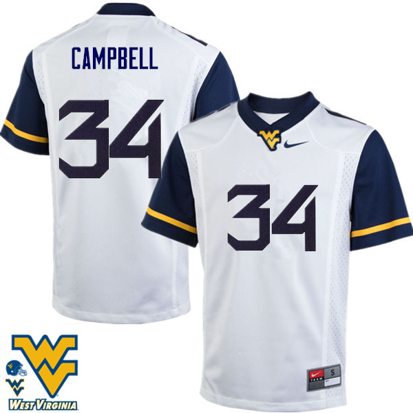 Men #34 Shea Campbell West Virginia Mountaineers College Football Jerseys-White